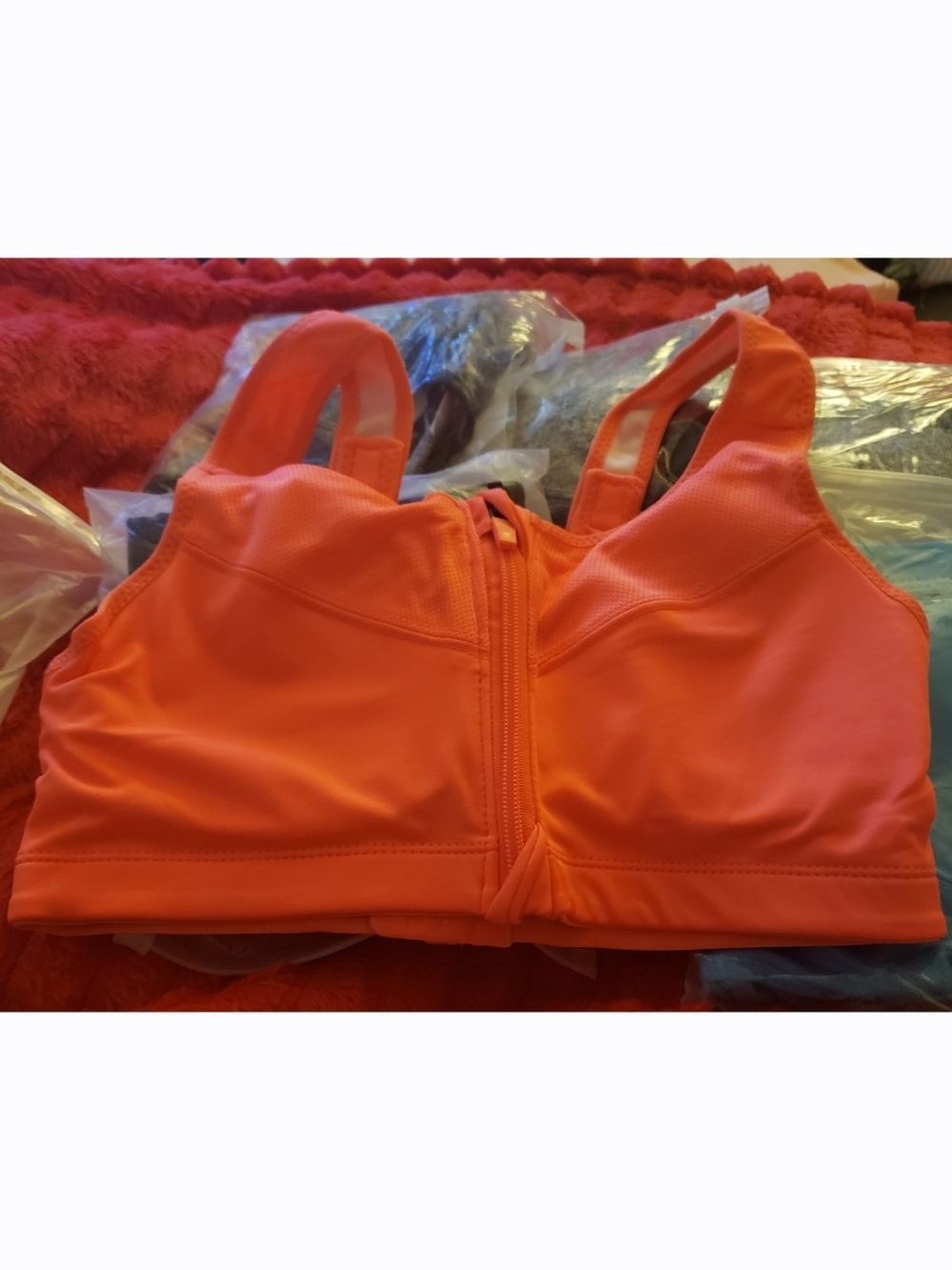 Women's Orange Front-Zip Sports Bra NEW